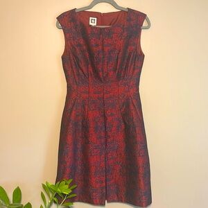 Anne Klein Red and Navy Textured Midi Dress
